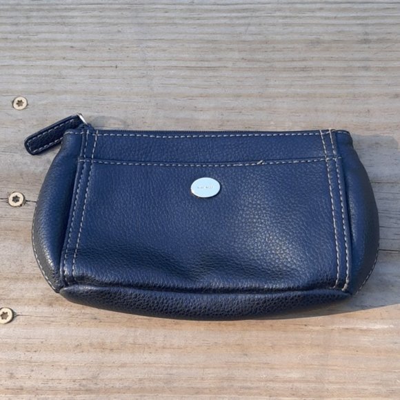 Nine West Mini Makeup Bag Black Leather Mirrored Back - Picture 1 of 4